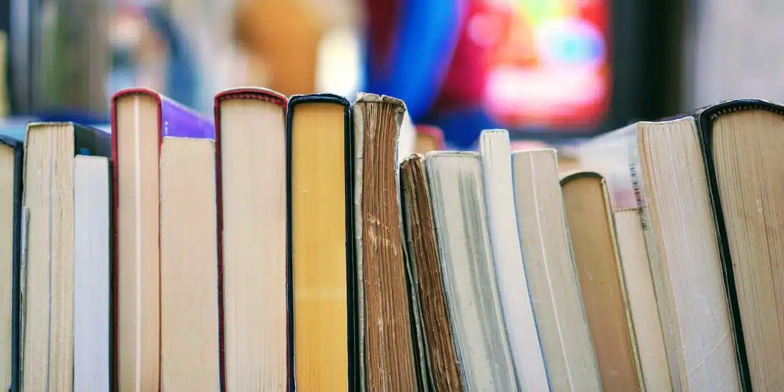 book lot on table