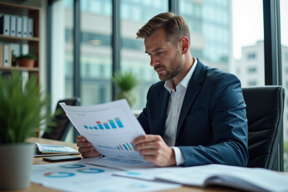 Auditeur energie homme en costume dans un bureau moderne