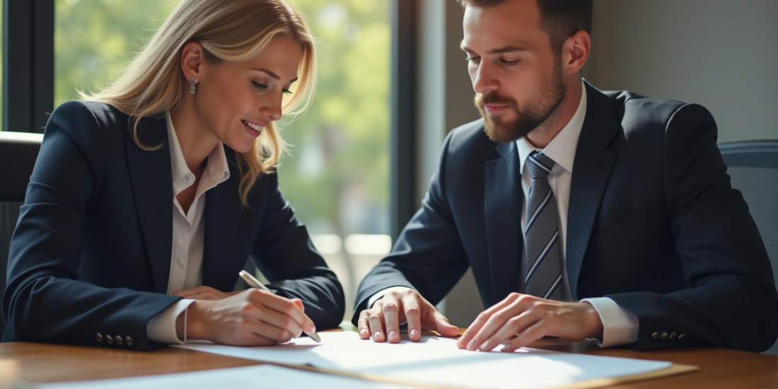 Avocats en discussion autour d'un document juridique