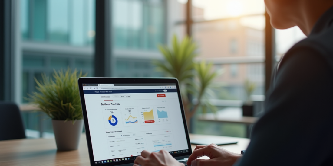Espace de travail moderne avec écran affichant services RH