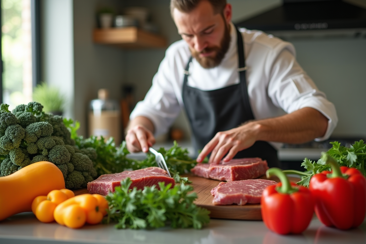 Chef préparant un repas sain avec des aliments riches en vitamine A