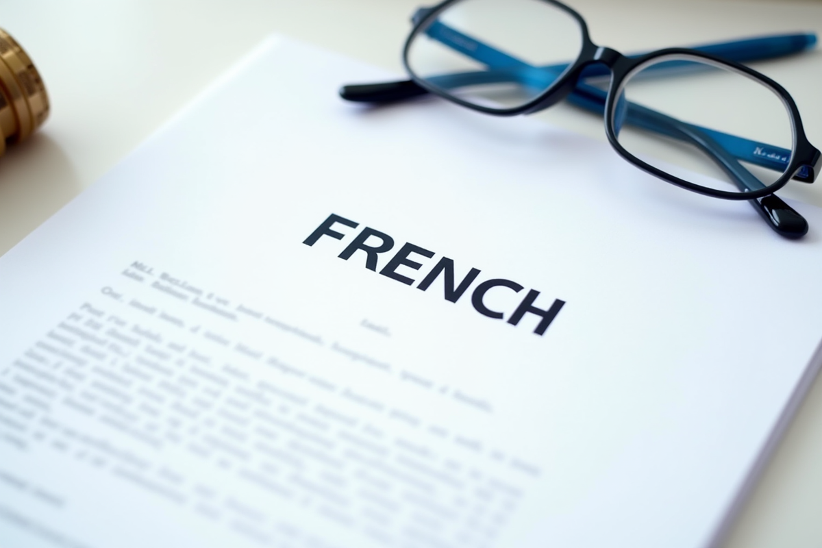 Document juridique français avec stylo et lunettes sur bureau
