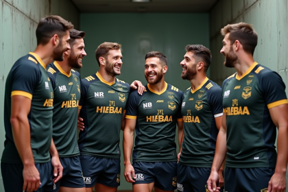 Groupe de joueurs rugby NRL en tunnel d stadium