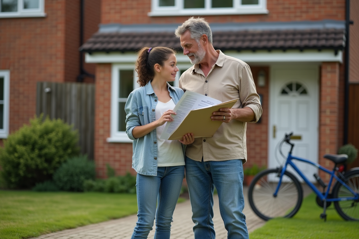 Père et fille avec documents d