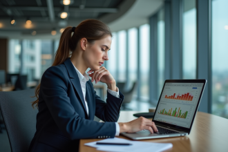 Femme d'affaires analysant des graphiques d'investissement