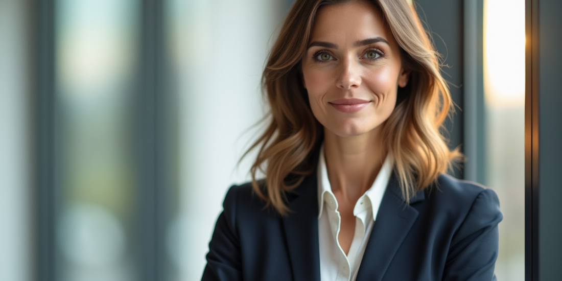 Femme confiante dans un bureau lumineux avec lumière naturelle