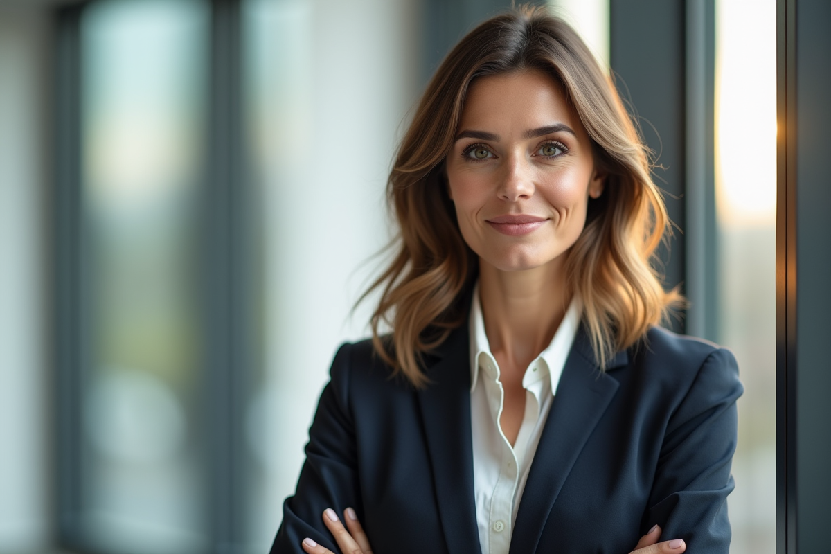 Femme confiante dans un bureau lumineux avec lumière naturelle