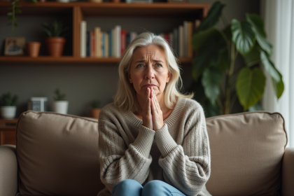 Femme d'âge moyen en détente contemplative dans un salon