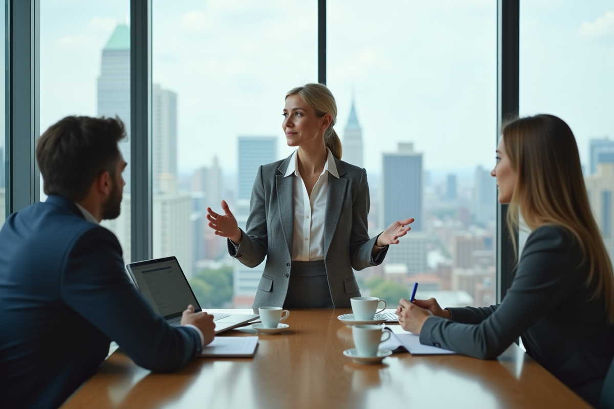 Femme professionnelle menant une réunion avec collègues
