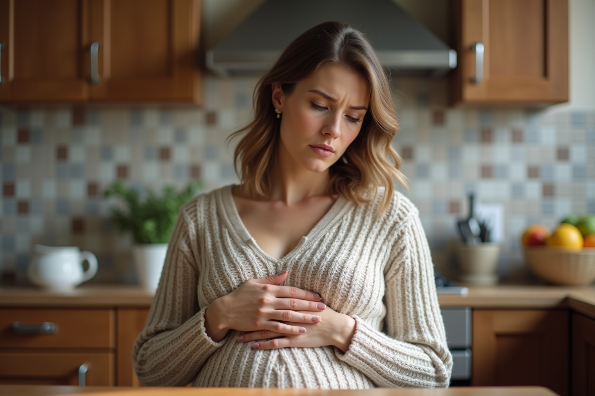 Femme en trentaines dans une cuisine chaleureuse