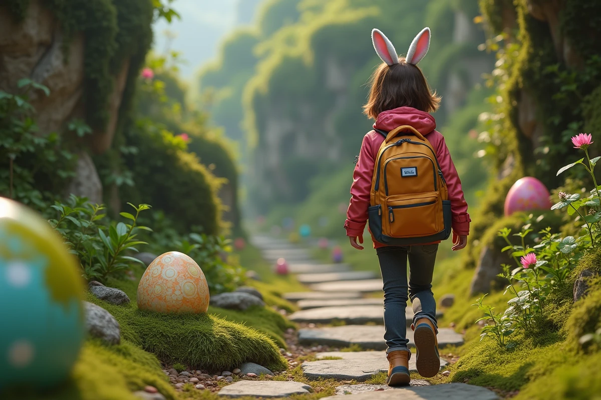 Adolescente gravissant un chemin dans la jungle de Dofus