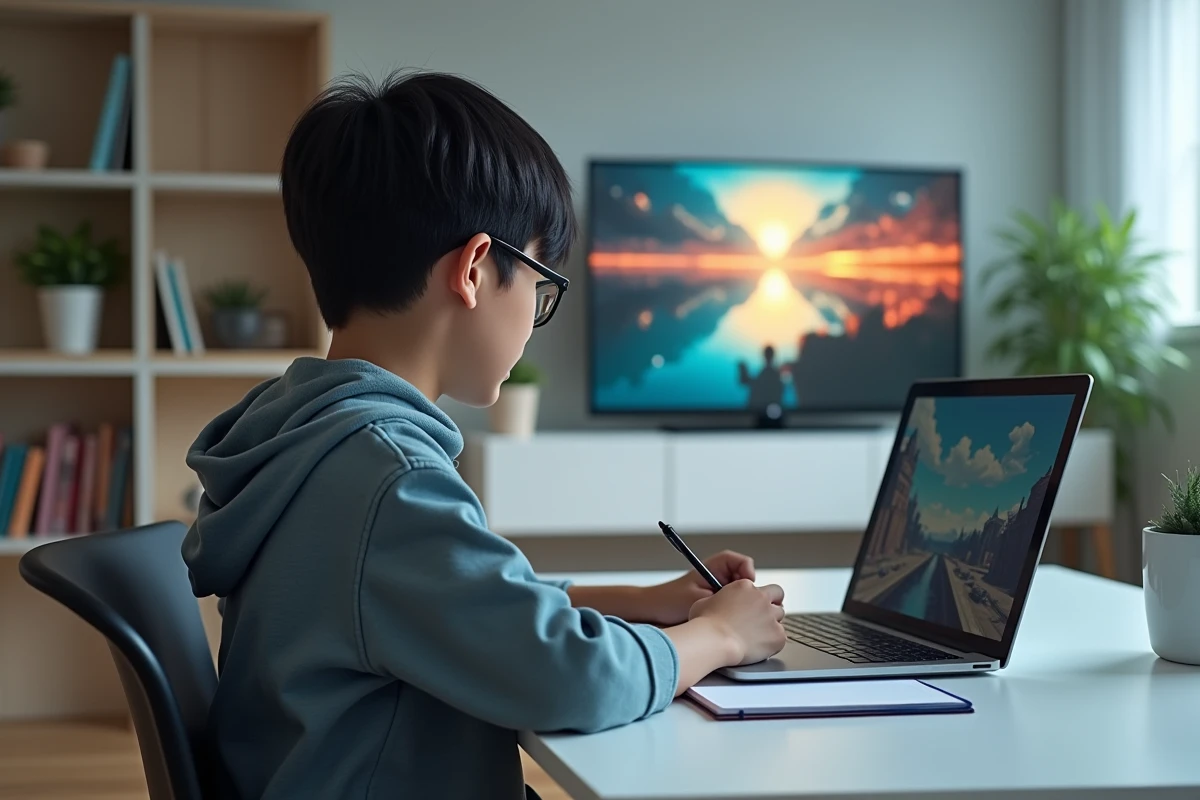 Adolescent regardant une bande annonce d