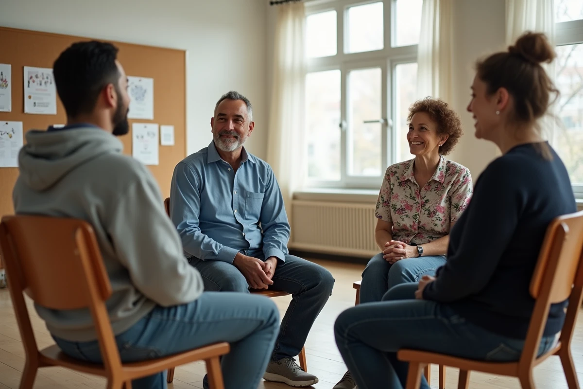 Séance de groupe de parole dans un centre associatif de soutien psychologique et d'entraide