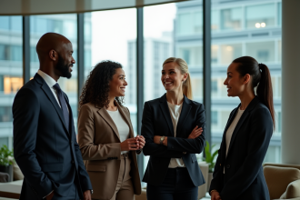 Groupe de professionnels dans un bureau moderne en discussion