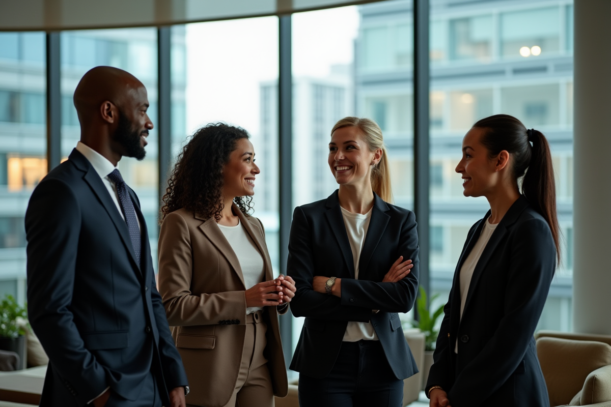Groupe de professionnels dans un bureau moderne en discussion