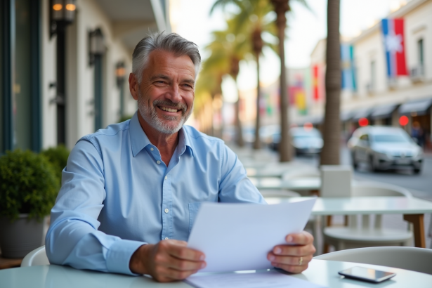 Homme d'affaires détendu dans un café extérieur en ville