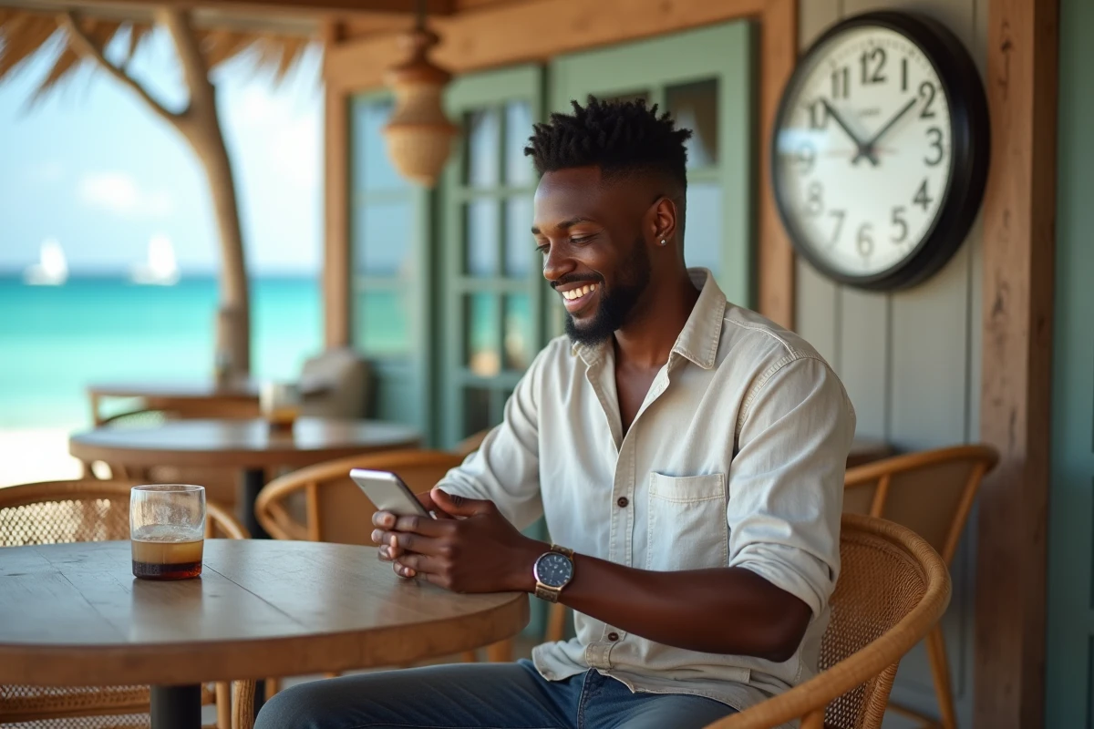 Jeune homme souriant réglant l