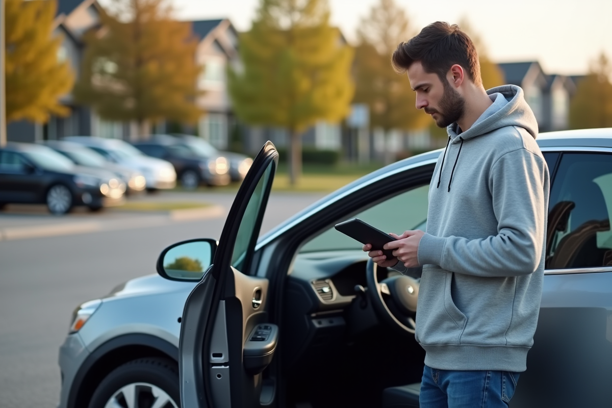 Jeune homme avec tablette près d