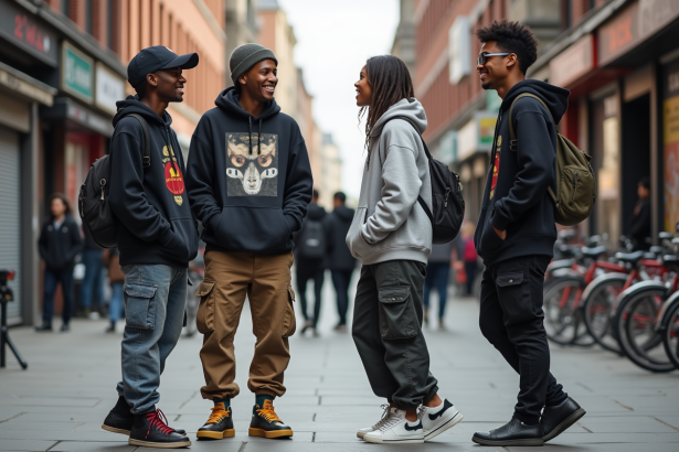 Groupe de jeunes adultes dans la rue urbaine dynamique