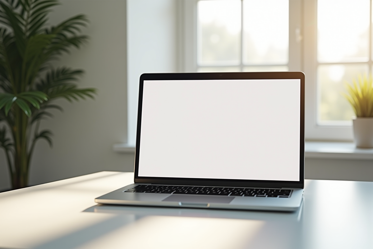 Ordinateur portable avec site de blog ouvert sur bureau lumineux