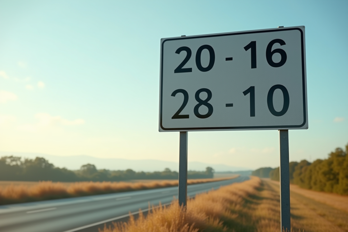 Panneau routier moderne avec miles et kilometres en plein air