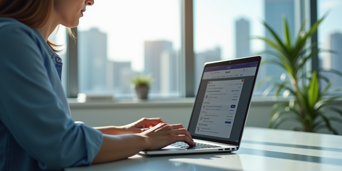 Personne tapant sur un ordinateur portable dans un bureau lumineux