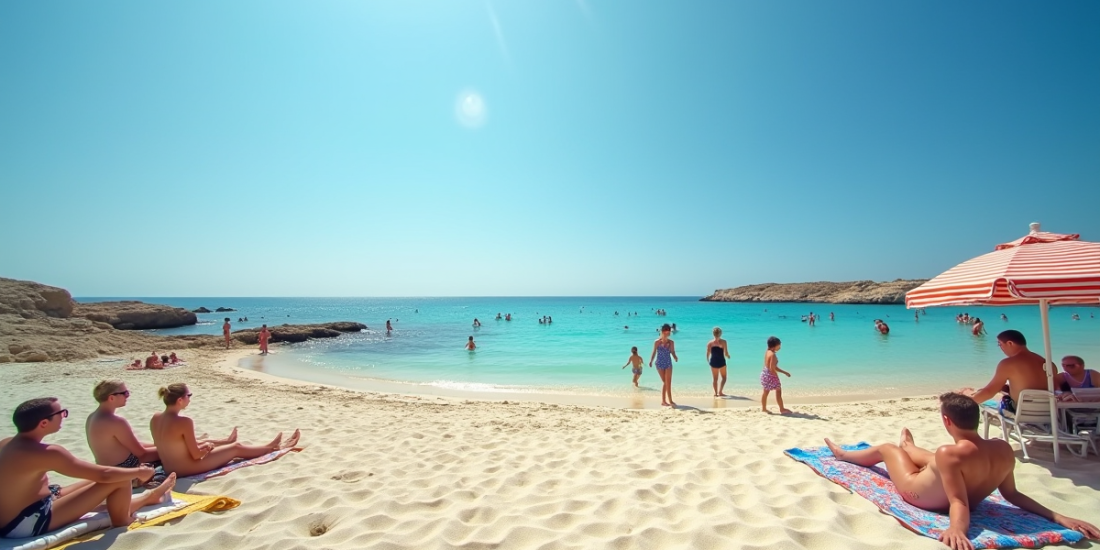 Plage animée à Chypre sous le soleil brillant