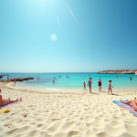 Plage animée à Chypre sous le soleil brillant