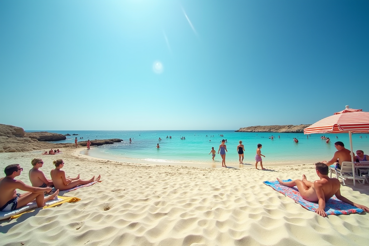 Plage animée à Chypre sous le soleil brillant