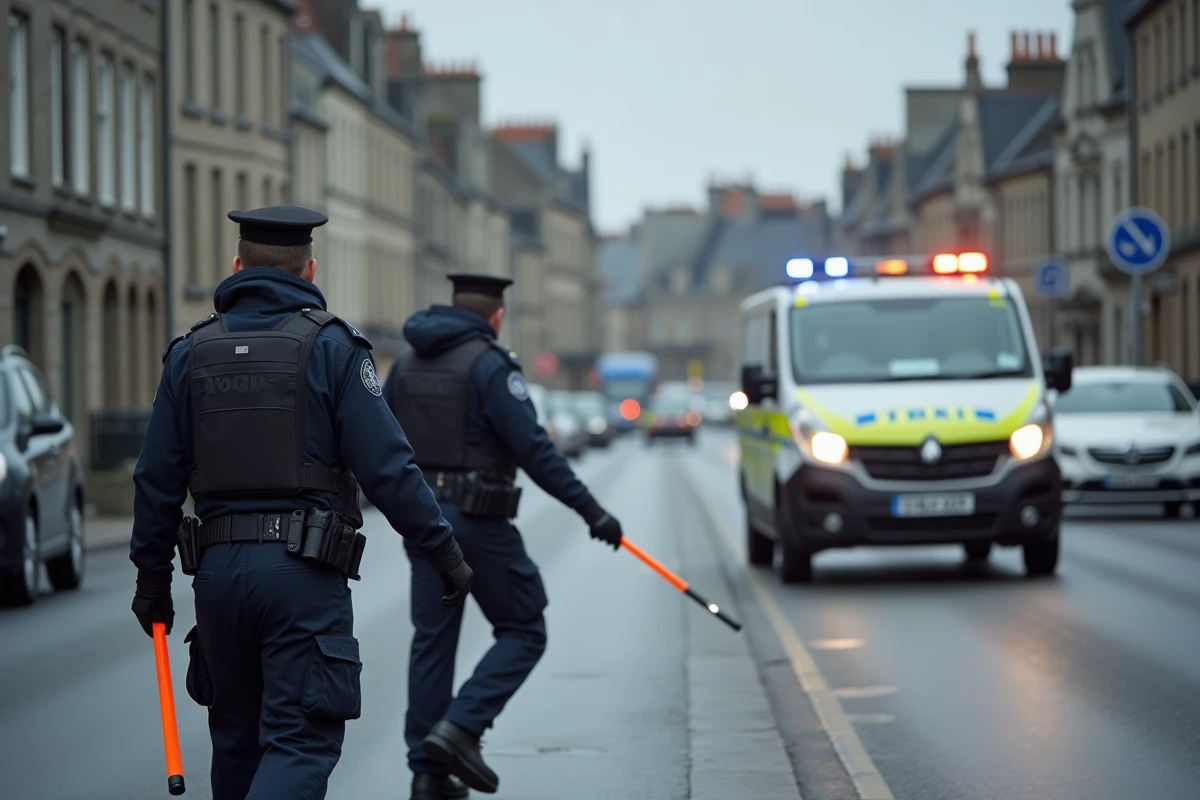 Policiers gérant la déviation de circulation après un accident à Lorient