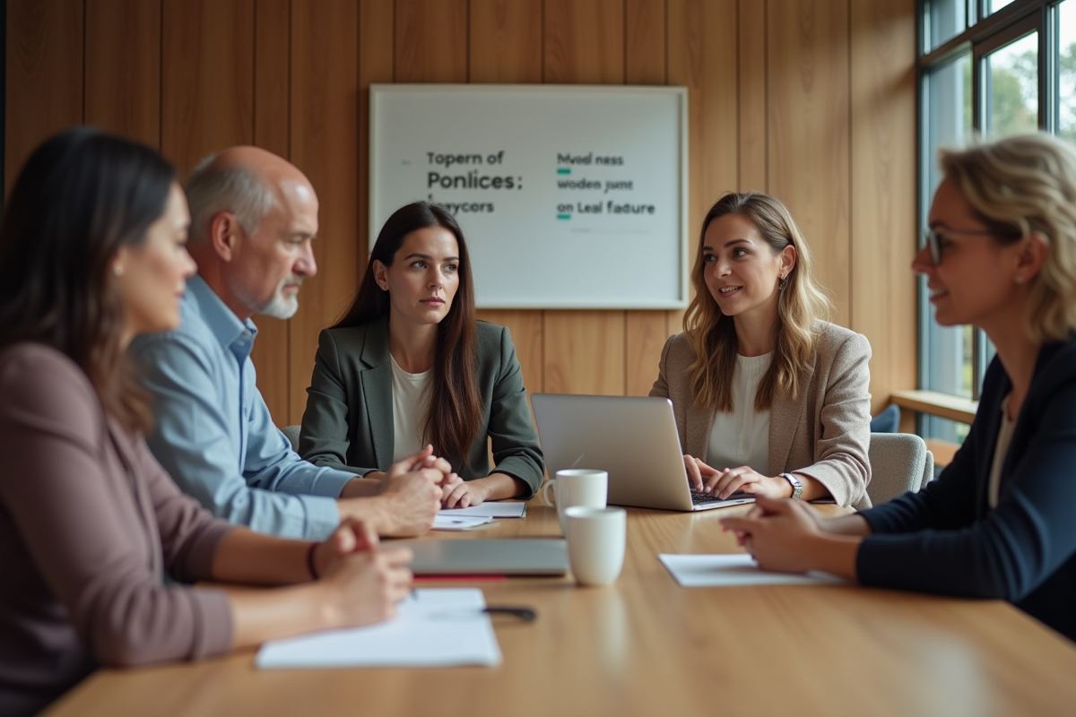 Équipe diverse en réunion autour d