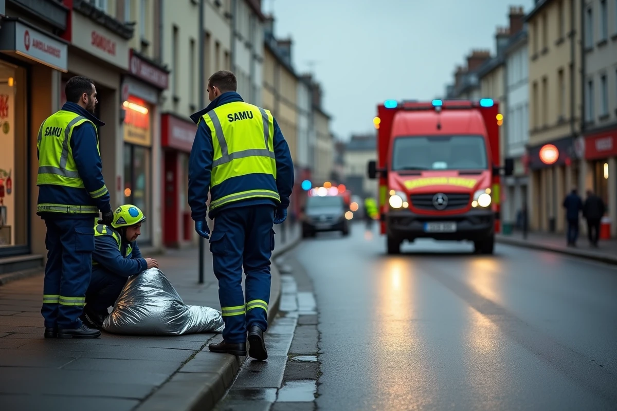 Secouristes du SAMU portant assistance à une victime d'accident à Lorient