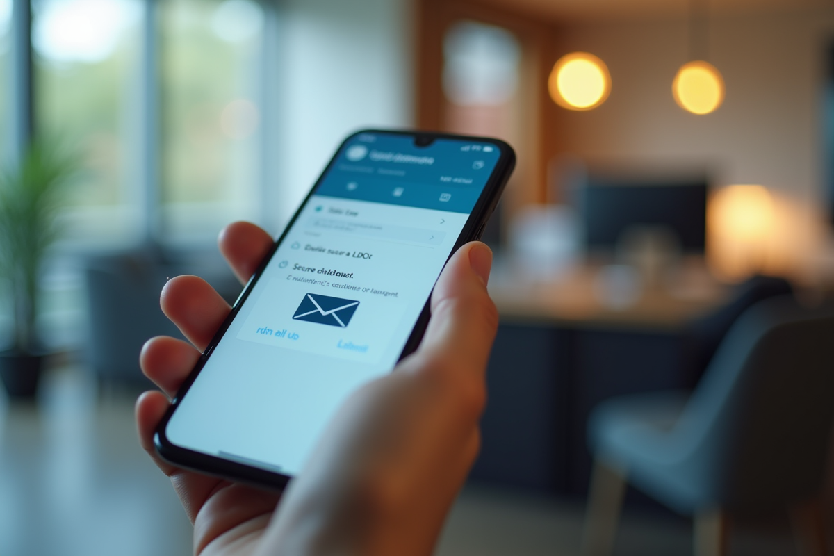Zoom sur un smartphone affichant une boite email sécurisée