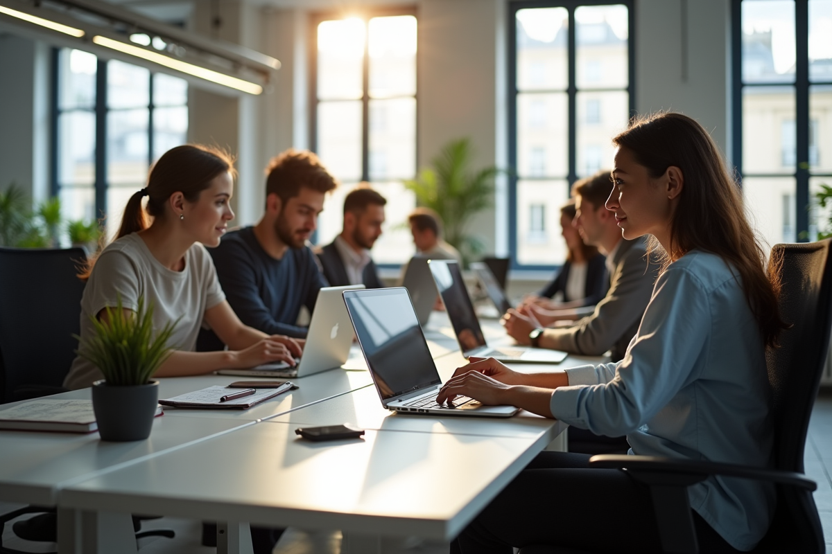 Groupe de travailleurs parisiens collaborant au bureau