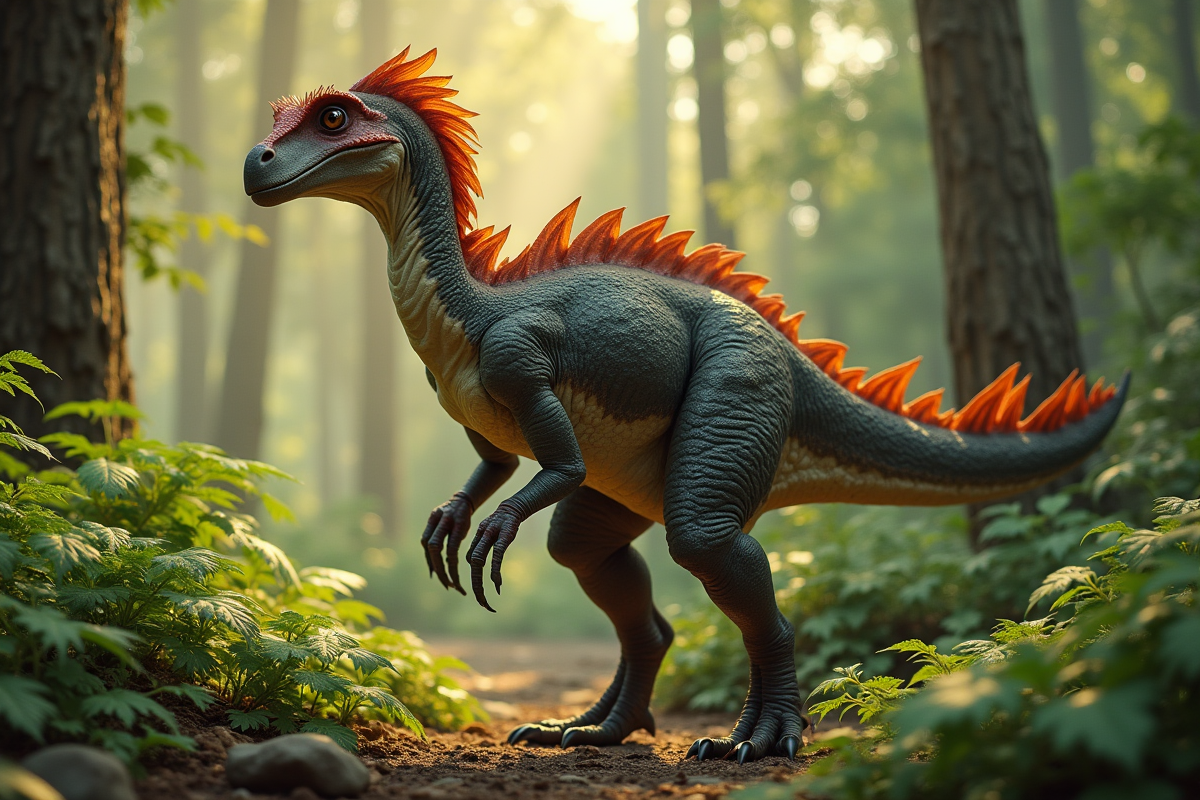 Utahraptor dans une forêt cretace ensoleillée