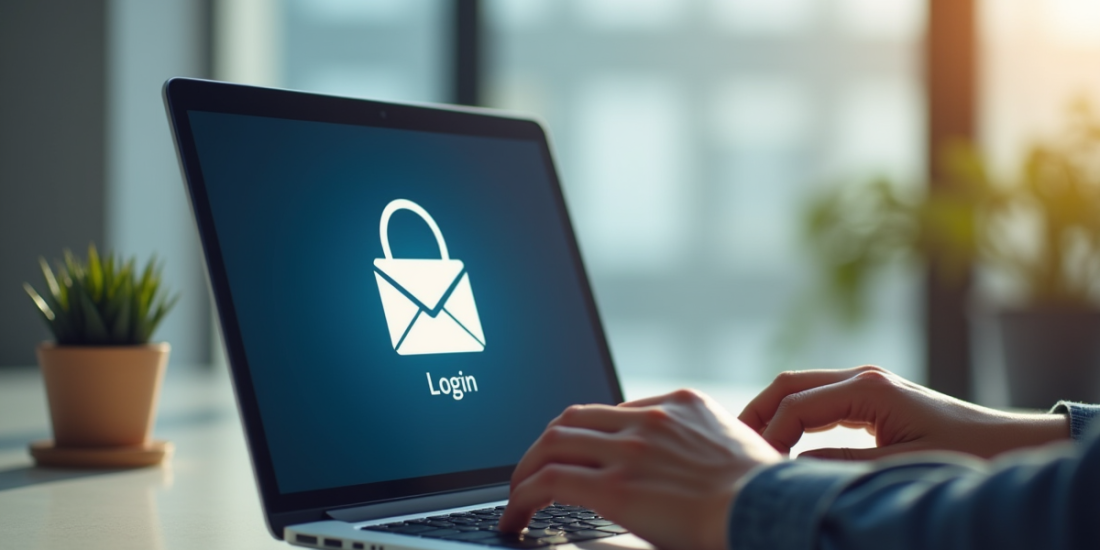 Personne utilisant un ordinateur portable dans un espace de travail lumineux