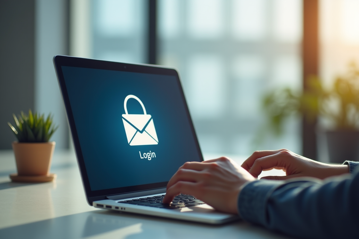 Personne utilisant un ordinateur portable dans un espace de travail lumineux
