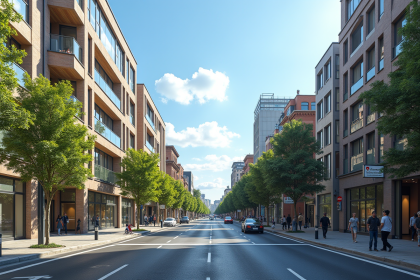 Rue urbaine moderne avec architecture historique et contemporaine
