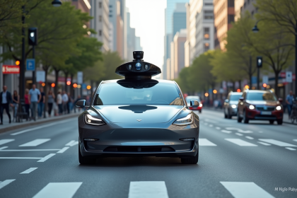 Voiture électrique autonome sans conducteur dans la ville